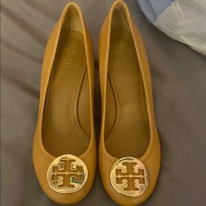 Tory Burch Tan Leather Logo Ballet Flats